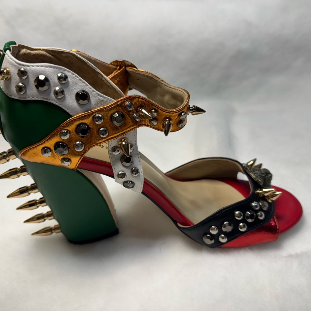 Gucci Red, Green, and Gold Spiked Heels - Picture 2 of 13